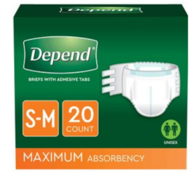 Depend® Protection with Tabs Incontinence Underwear, Maximum Absorbency,19" to 34" Waist, Small/Medium