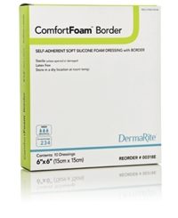 ComfortFoam Border Foam Wound Dressing with Soft Silicone Adhesive, 6" x 6"