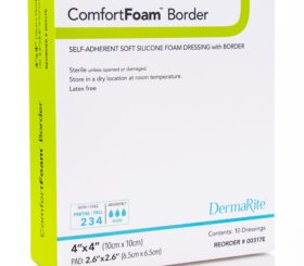 Dermarite ComfortFoam Border Foam Wound Dressing with Soft Silicone Adhesive, 4" x 4"