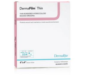 DermaFilm Hydrocolloid Wound Dressing, Thin with Border, 4" x 4"