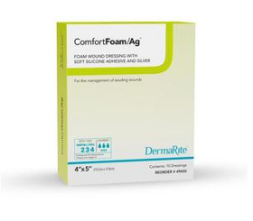 ComfortFoam Foam Wound Dressing with Silver and Soft Silicone Adhesive, 4" x 5"